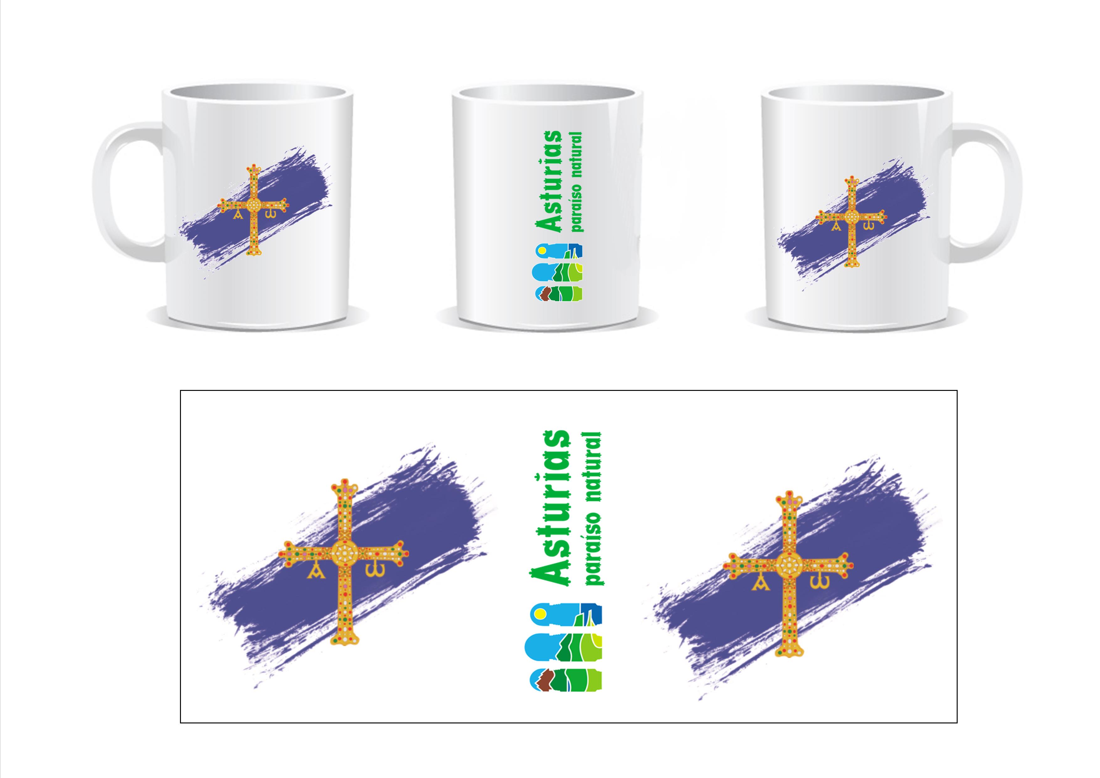 imagen taza desayuno cerámica con cruz de Asturias y texto paraiso natural
